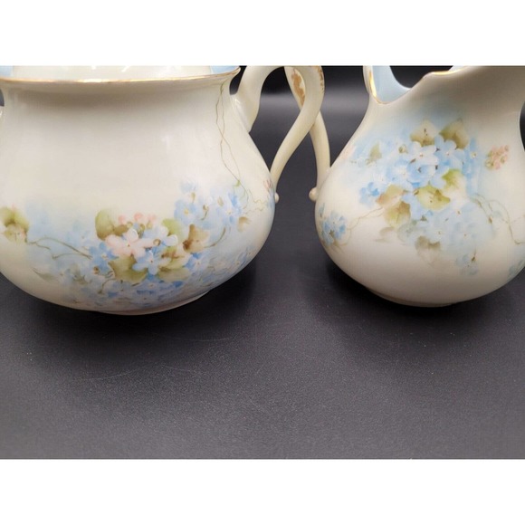 VTG Cream Sugar Set Hand painted Forget Me Nots Floral Porcelain Ceramic Blue - Picture 4 of 7